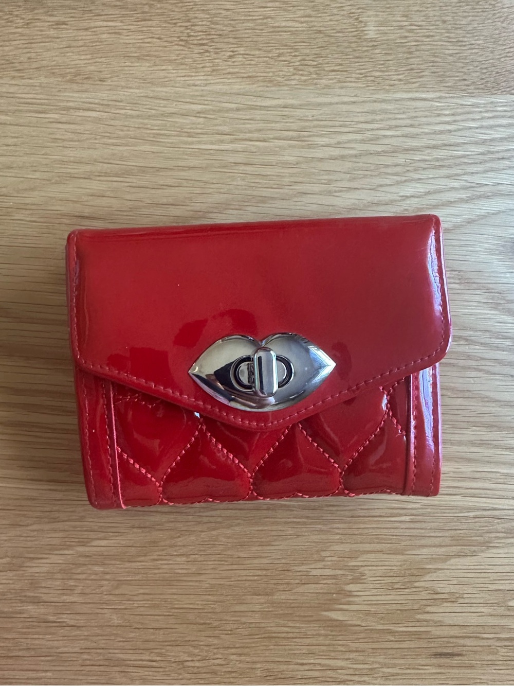 LULU by Lulu Guinness Red Patent Quilted Lips Wallet Clutch